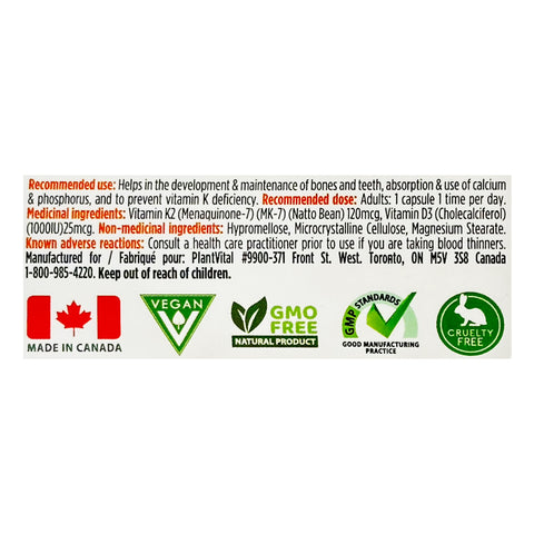 PlantVital VITAMIN K2 + D3 VEGAN - WellLocal